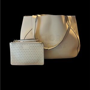 Victoria's Secret Off-White Tote Bag with Attached Wristlet